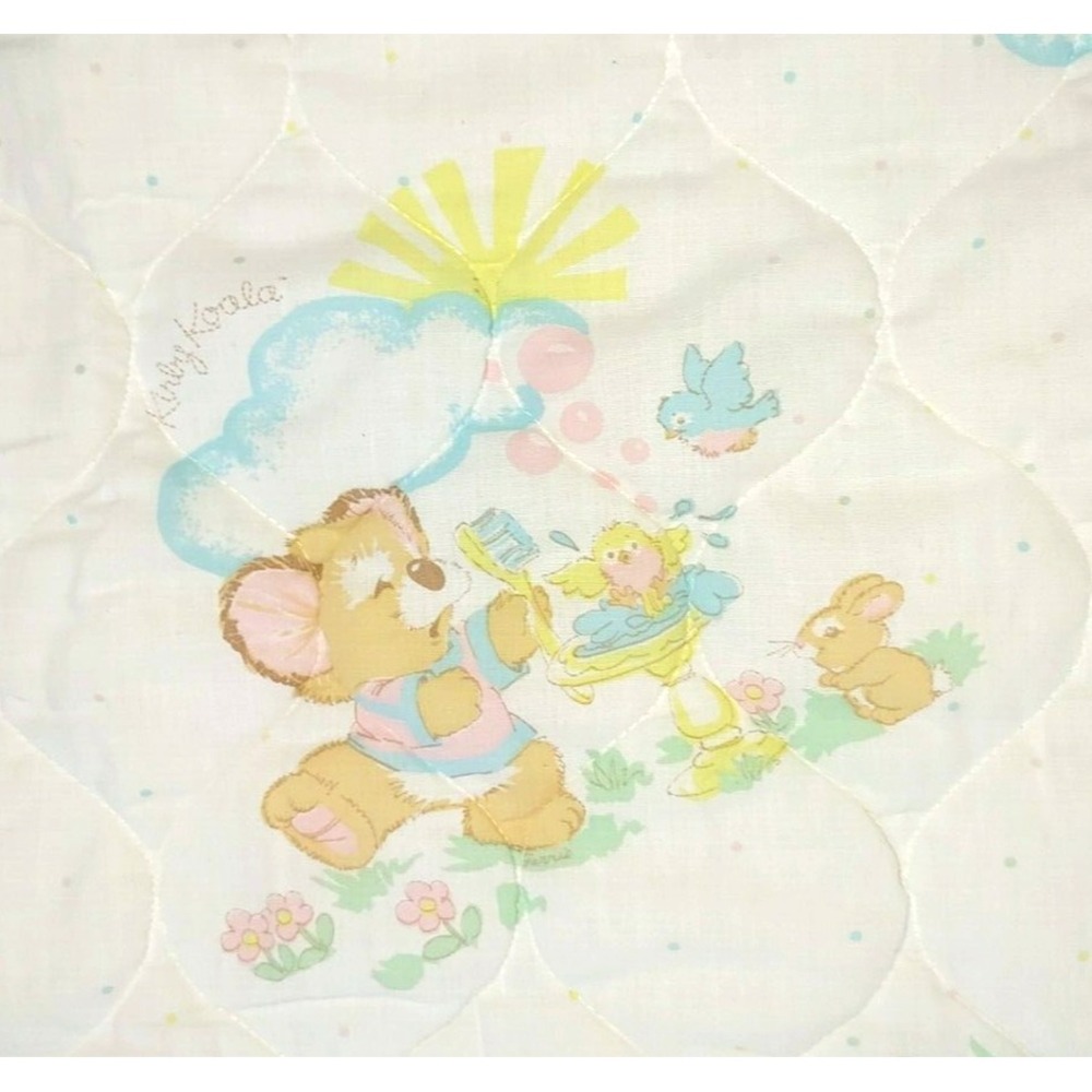 Vtg Kirby Koala‎ Curity Quilted Baby Crib Blanket White Pastel 32x42 Lovey HTF